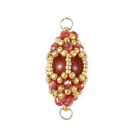 Natural Carnelian & Glass Seed Beads Connector Charms PALLOY-MZ01403-01-1