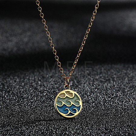 Colorful Wave Shaped Brass Blue Enamel Pendant 201 Stainless Steel Cable Chain Necklaces for Women FS-WG576FA-01-1