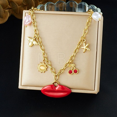 304 Stainless Steel with Plastic Bib Necklaces for Women NJEW-K300-05G-1