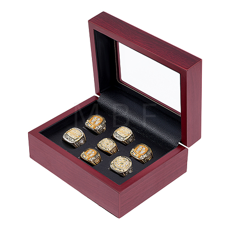 7-Slot Wooden Championship Ring Organizer Boxes with Acrylic Visible Window Lid and PU Leather Inside CON-WH0110-327A-1
