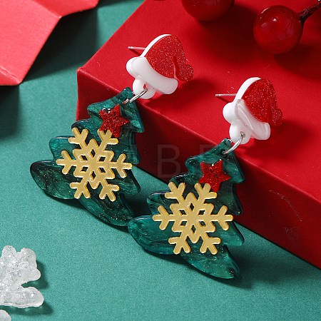 Mini Christmas Tree with Snowflake Acrylic Stud Earrings ZB7219-1
