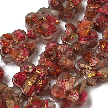 Dyed Natural Imperial Jasper with Resin Beads Strands G-G083-G03-01-1