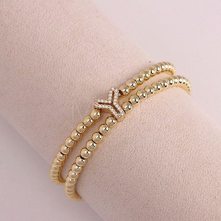 Brass Micro Pave Clear Cubic Zirconia Beads Double Strands Stretch Bracelets for Women FS-WGC7159-25-1