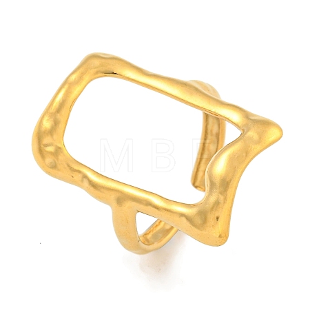 Ion Plating(IP) 304 Stainless Steel Hollow Rectangle Cuff Ring for Women RJEW-A043-15G-1