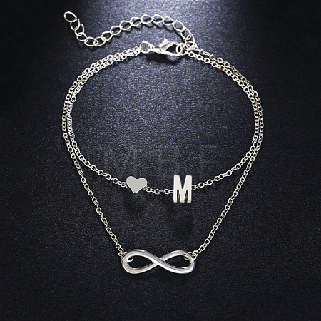 Alloy Infinity Heart Initial Charm Double Layer Anklets for Women FS-WG74AE6-13-1