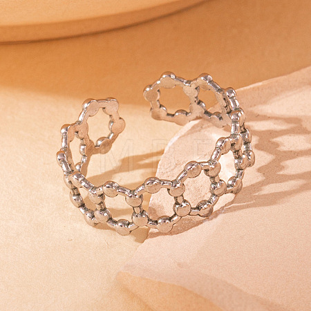 201 Stainless Steel Hexagon Link Chain Cuff Rings FS-WG16057-36-1