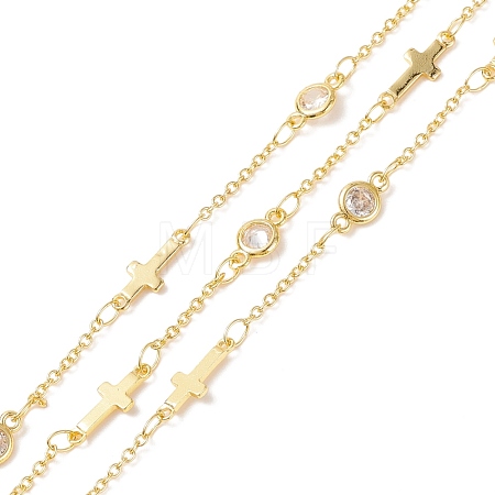 Clear Cubic Zirconia Flat Round & Cross Link Chains CHC-P009-10G-1