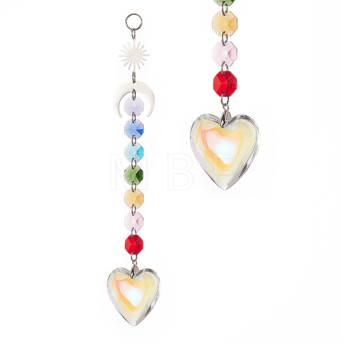Electroplate Glass Heart Window Hanging Suncatchers HJEW-JM00842-1