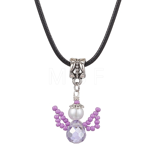 Glass Seed Beads & Glass Pearl Angel Pendant Necklaces NJEW-MZ00056-03-1