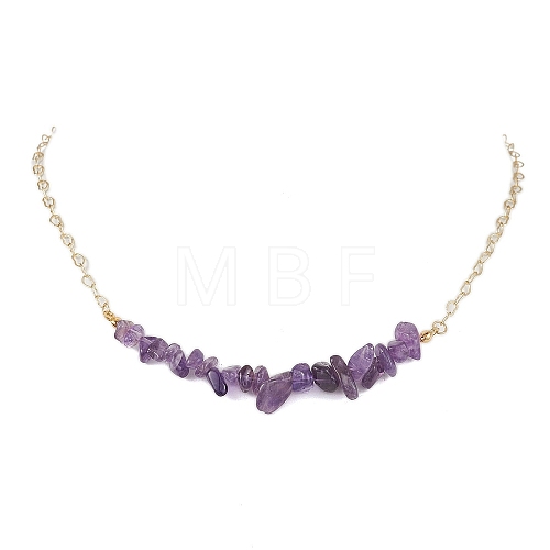 Natural Amethyst Chip Bib Necklaces NJEW-JN04950-05-1