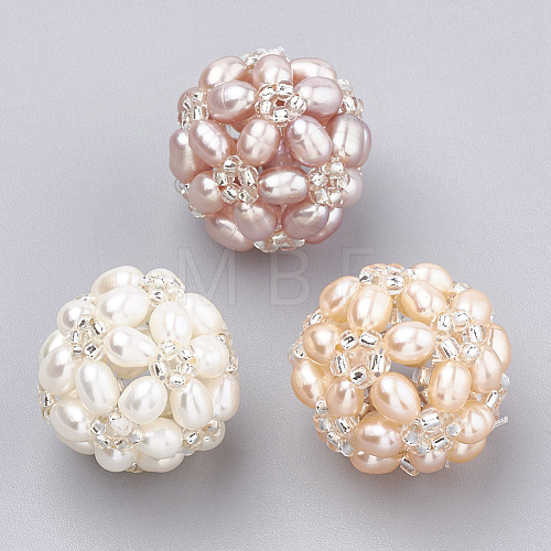 Handmade Natural Pearl Woven Beads WOVE-S116-04-1