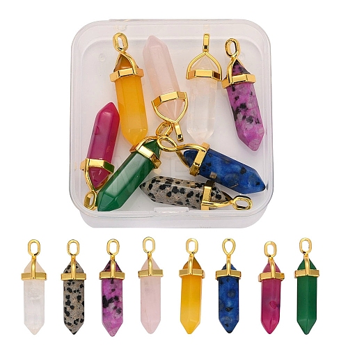 Natural Mixed Gemstone Pointed Pendants G-CJ0001-30-1