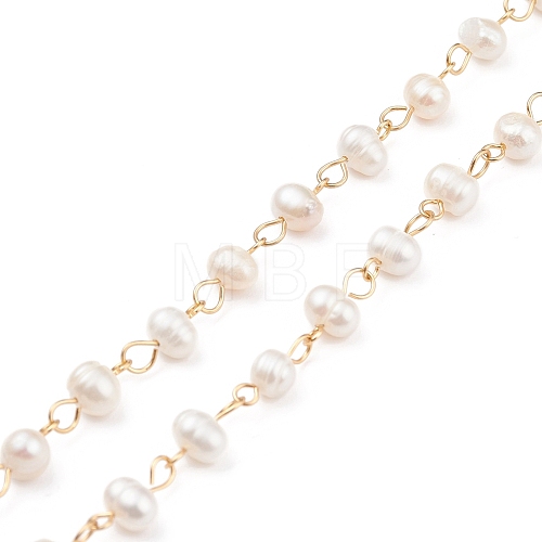 Handmade Natural Freshwater Pearl Beaded Chains AJEW-JB01088-01-1