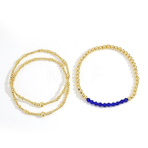 3 Pcs Birthstone Glass Imitation Quartz Brass Bead Bracelet KF1017-9-1