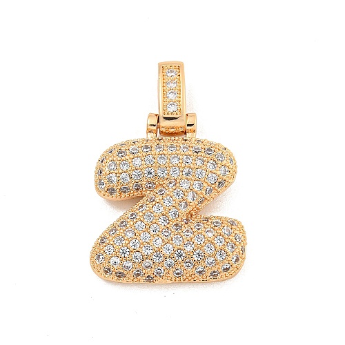 Brass Micro Pave Clear Cubic Zirconia Pendants KK-B099-01G-Z-1