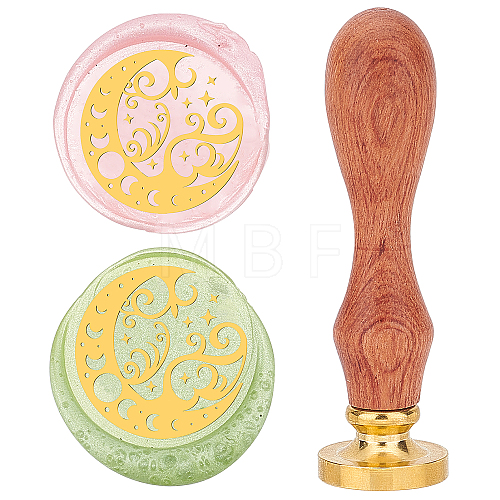 Brass Wax Seal Stamp with Rosewood Handle AJEW-WH0412-0017-1