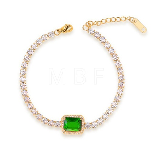 Elegant European Stainless Steel Pave Green Cubic Zirconia Link Bracelets for Women PD8073-2-1