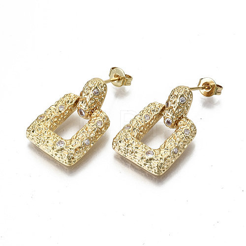 Brass Micro Pave Clear Cubic Zirconia Dangle Stud Earrings EJEW-N011-39G-NF-1