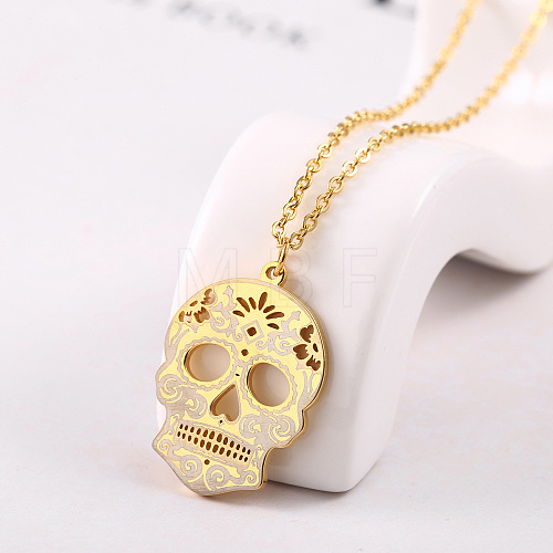 Stainless Steel Mexican Candy Skull Pendant Necklaces CQ9422-1-1