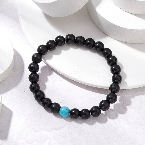 Synthetic Turquoise Beaded Stretch Bracelets for Women Men BJEW-JB11552-01-1