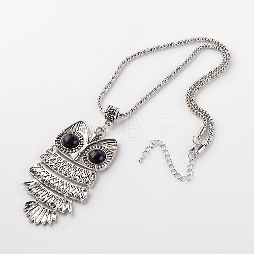 Owl Alloy Acrylic Pendant Necklaces NJEW-E075-11-1