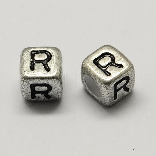 Antique Silver Plated Large Hole Acrylic Letter European Beads PACR-Q099-01R-1