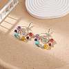 Natural & Synthetic Mixed Gemstone Beaded Big Ring with Alloy Lotus Dangle Earrings EJEW-TA00117-2