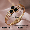 304 Stainless Steel Black Enamel Hinged Cuff Bangles with Crystal Rhinestone for Women RK5153-3-1