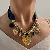 316L Surgical Stainless Steel & Resin & Plastic Pearl Heart Pendant Denim Cloth Bib Necklaces for Women WGD44EE-01-2