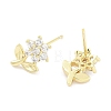 Brass Micro Pave Clear Cubic Zirconia Stud Earrings for Women EJEW-S217-E02-2