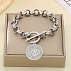 Flat Round with St Benedict 304 Stainless Steel Rolo Chain Charm Bracelets FS-WGC58E4-03-1