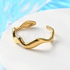 PVD Vacuum Plating 304 Stainless Steel Wave Open Cuff Ring for Women RJEW-C040-02G-1