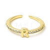 Clear Cubic Zirconia Initial Letter Open Cuff Ring RJEW-H120-09G-R-2