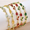 Brass Glass Flower Link Chain Bracelets KK-CBA7DFA-01G-B-1