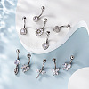 316L Surgical Stainless Steel Clear Cubic Zirconia Curved Barbell Belly Rings WG7644D-06-4