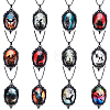 12Pcs 12 Colors Gothic Zinc Alloy & Glass Oval Pendant Black PU Leather Cord Necklaces NJEW-WR0001-08-1