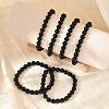 Natural Dyed & Heated Black Agate Round Beaded Stretch Bracelets BJEW-F203-09-4
