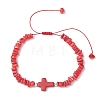 Adjustable Natural Freshwater Shell & Dyed Synthetic Turquoise Beads Braided Bead Bracelets for Women BJEW-JB13105-05-2
