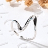 Rhodium Plated 925 Sterling Silver Wave Cuff Rings RJEW-D300-02P-5