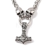 304 Stainless Steel Skull Wheat Chain Viking Mjolnir Thor Hammer Pendant Necklaces for Men NJEW-K278-02AS-1