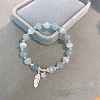 Feather Alloy Cat Eye Round Beaded Charm Bracelets WG18D49-11-1