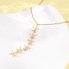Brass Crystal Rhinestone 5 Flower Y Pendant 201 Stainless Steel Chain Necklaces for Women NJEW-C110-01G-3