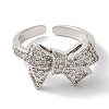 Bowknot Brass Micro Pave Clear Cubic Zirconia Open Cuff Rings for Women RJEW-C098-13P-2