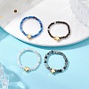Round Natural Tiger Eye & Black Rutilated Quartz & Lapis Lazuli & Pink Opal Beads Stretch Rings RJEW-JR00790-2