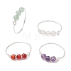 Copper Wire Wrapped Round Natural Amethyst & Rose Quartz & Green Aventurine & Carnelian Bead Rings for Women RJEW-JR00852-01-2