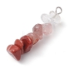 Gradient Color Natural Quartz Crystal & Natural Rhodonite & Natural Red Jasper & Natural Strawberry Quartz Chip Beaded Pendants PALLOY-JF02790-06-3