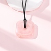 Natural Rose Quartz Square Pendants Black PU Leather Cord Necklaces NJEW-K285-01D-2