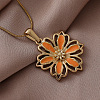 Stainless Steel Enamel Orange Flower Pendant Necklaces for Women JP8682-4