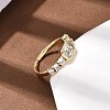 Brass with Cubic Zirconia Cuff Rings for Women RJEW-B160-07B-G-2