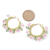 Glass Flower Hoop Earrings EJEW-TA00589-03-3